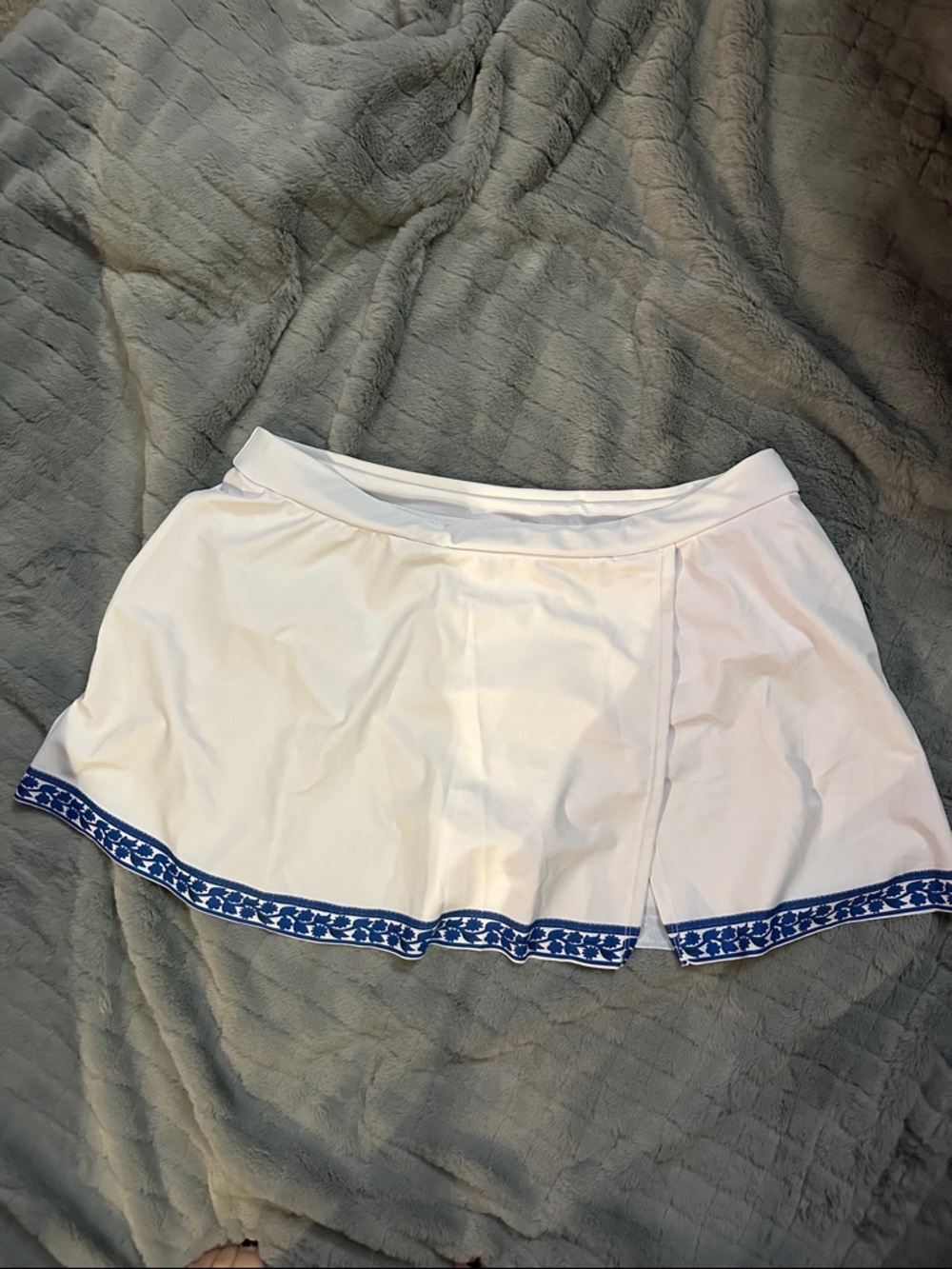 White Women's Swim Skort with Blue Trim